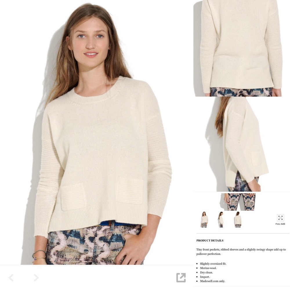 Madewell Wool Pocket Sweater cream Size 0